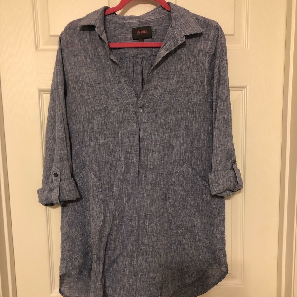 Linen/cotton 3/4 sleeve beach coverup.